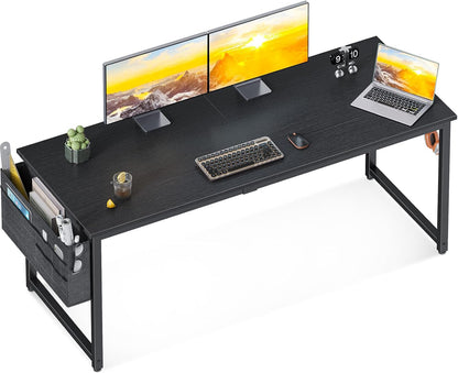 Computer Desk Large Office Desk, 63 Inch Gaming Desk with Storage, Modern PC Desk Work Table with Headphone Hook for Home Office, Black