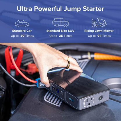 Bolt Wireless Laptop Power Bank - 44400 Mwh Portable Phone Laptop Charger Car Jump Starter with AC Outlet and Car Charger, Black