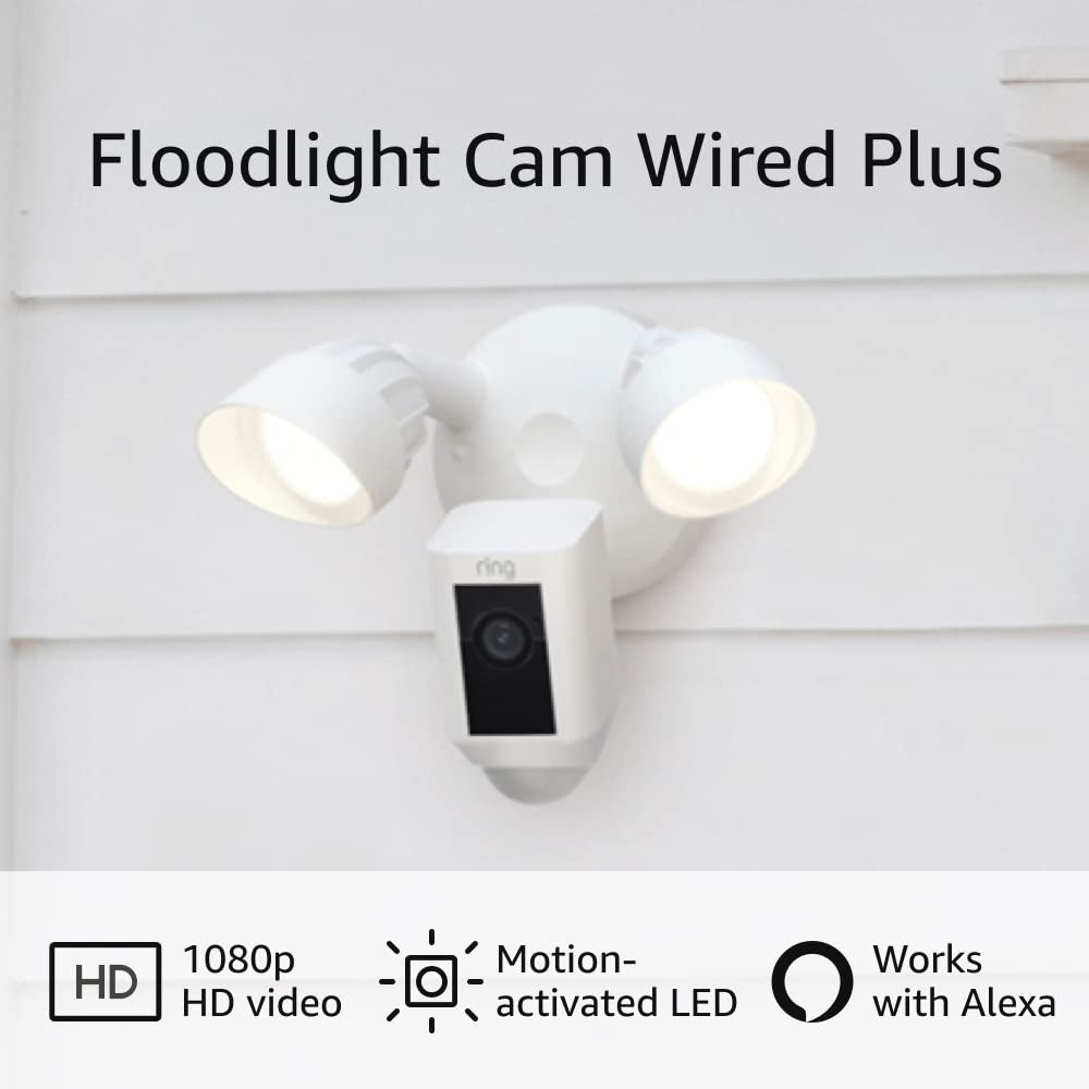 Floodlight Cam Wired plus with Motion-Activated 1080P HD Video, White (2021 Release)