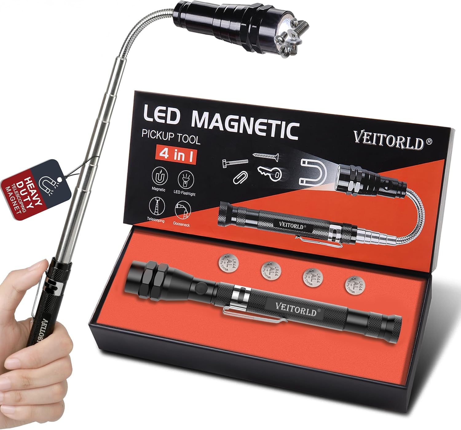 Gifts for Him Men Husband Valentines Day, Extendable Magnetic Flashlight, Telescoping Magnet Pickup Tool, Cool Anniversary Birthday Gifts Idea for Boyfriend Wife, Tools Gifts for Dad Women